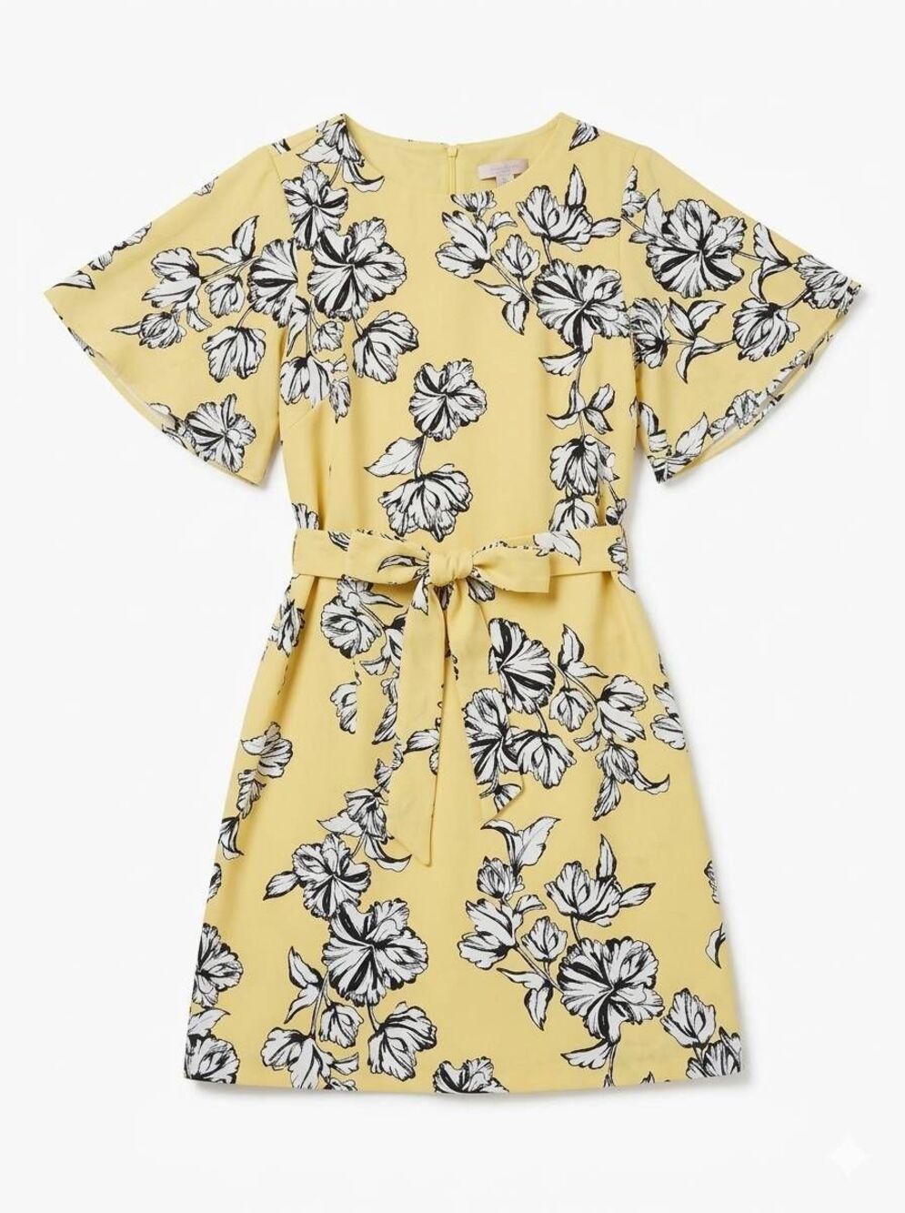 ☔️🩵NWOT H&M Yellow Floral Print Flutter Sleeve Dress Small
